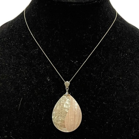 16”  18KGP choker necklace mother of pearl Abalone Yin and yang pendant Pink - Picture 1 of 8